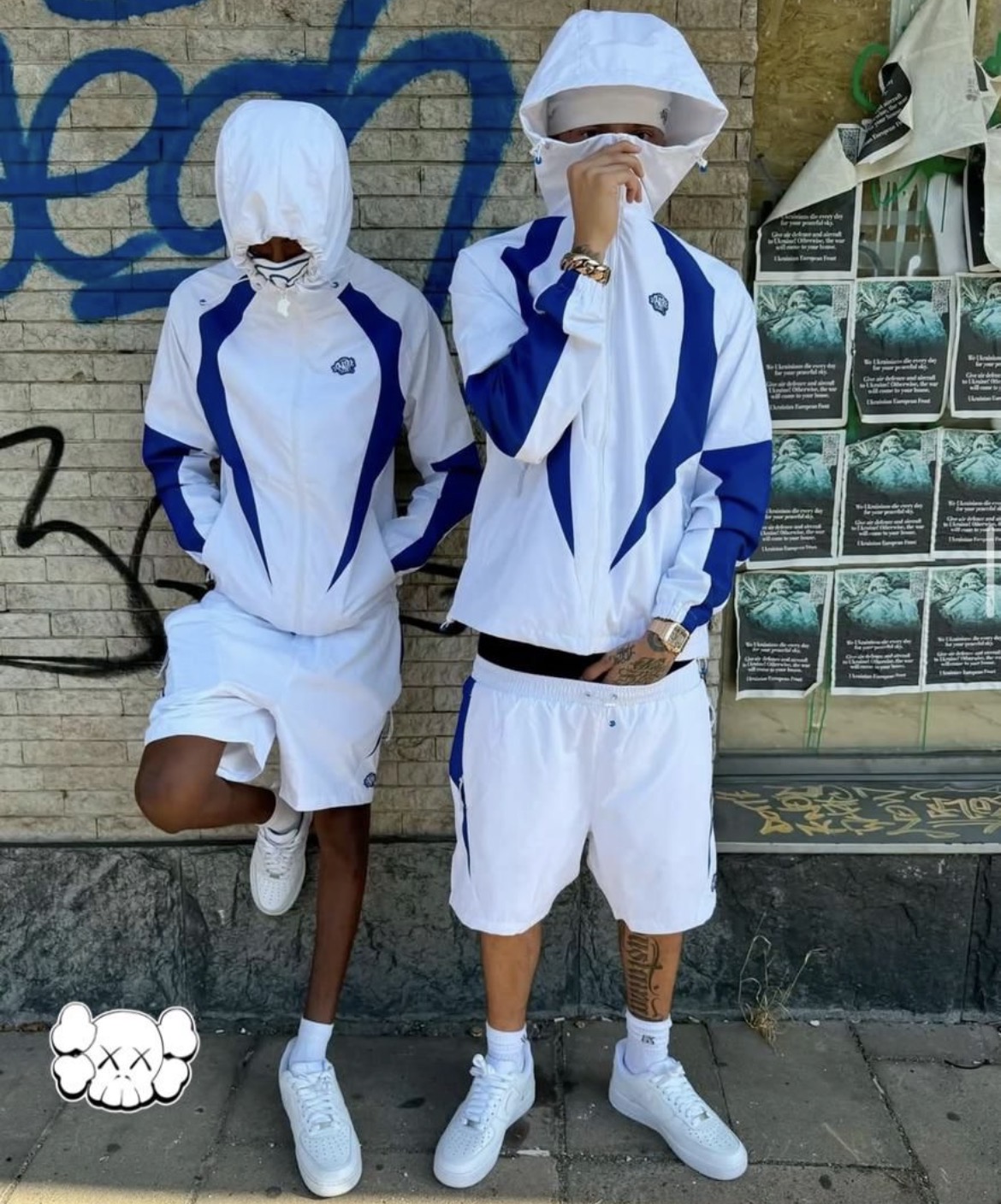 Men’s Blue & White Sport Tracksuit Set (Hooded Jacket & Shorts)